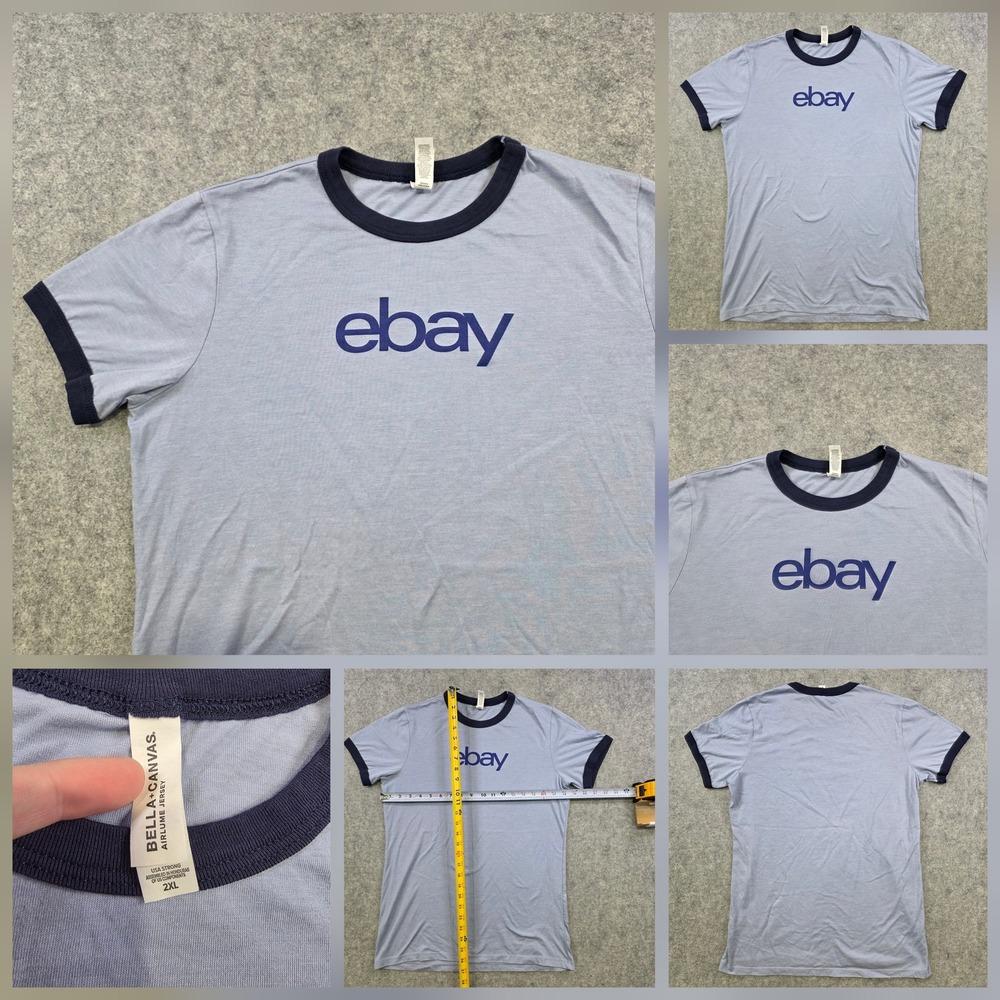 VTG EBay T Shirt Mens 2XL Blue Ringer Logo Graphic Promo Bella + Canvas Tee
